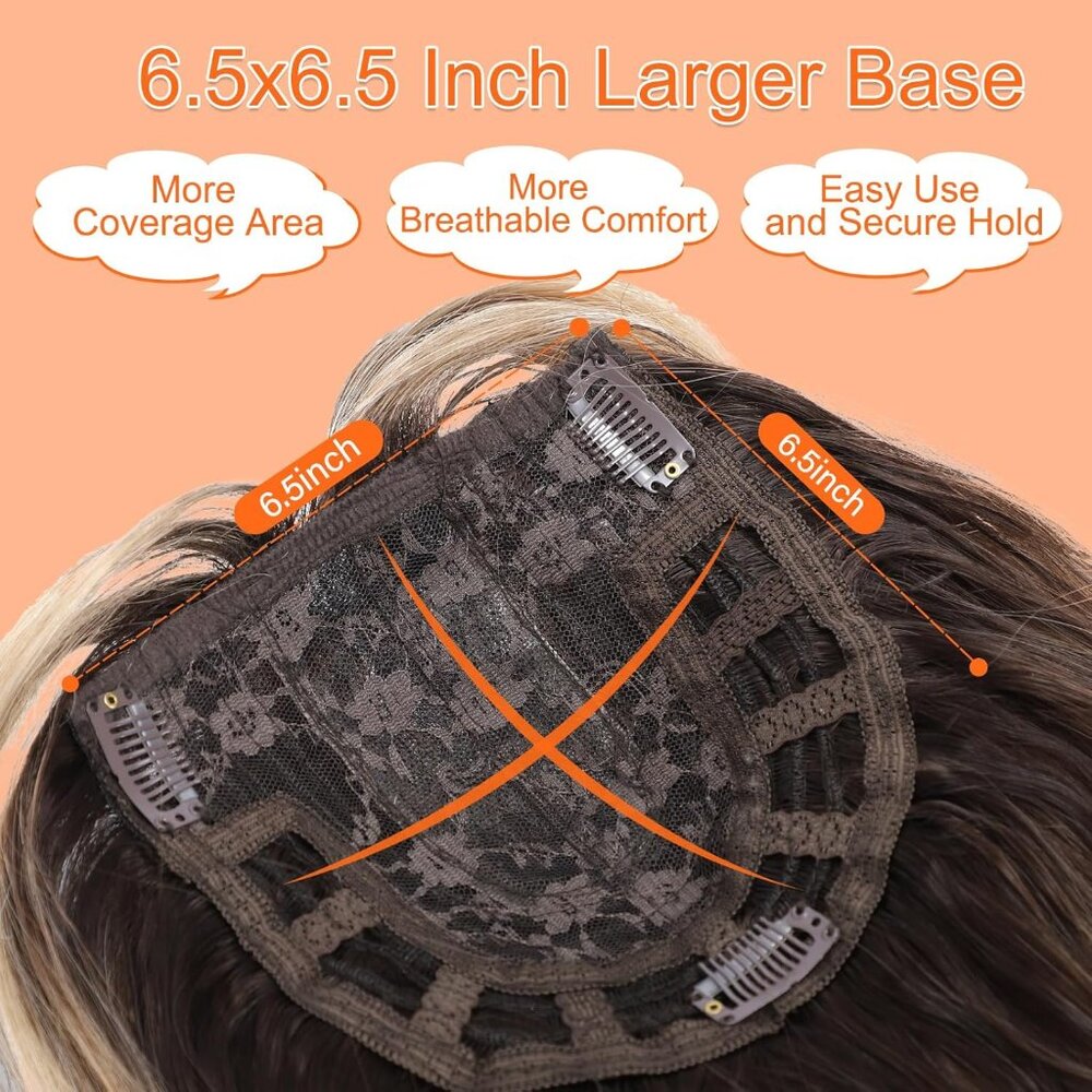 20" Wavy Hair Topper Thinning Hair Coverage Clip-In Bangs Natural Fluffy - Picture 5 of 6